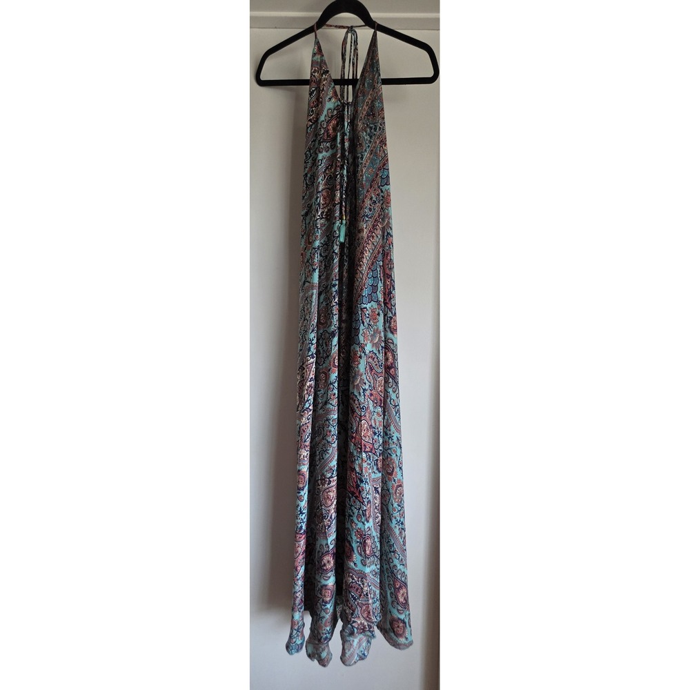 Karma Highway Maxi Dress One Size Teal Paisley Halter Sleeveless Boho Gown